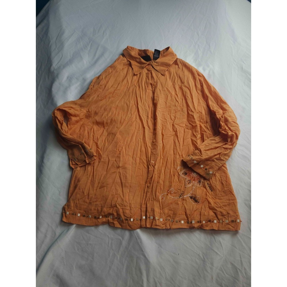 Parisian Signature Shirt Womens Size 2X Orange Button Up Long Sleeve Beaded